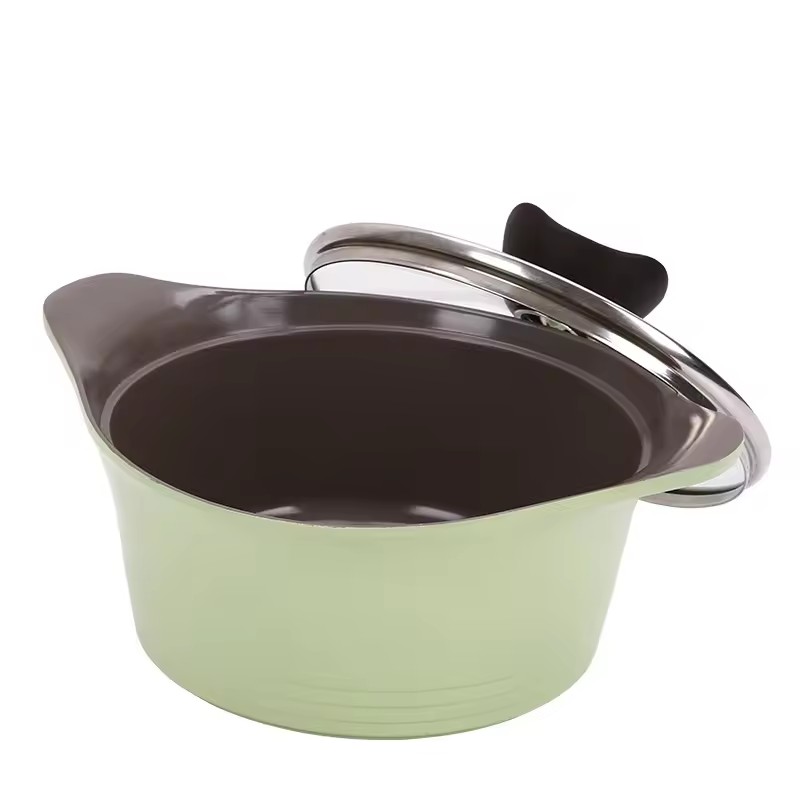 Nồi súp nhôm chống dính logo thời trang có nắp đậy