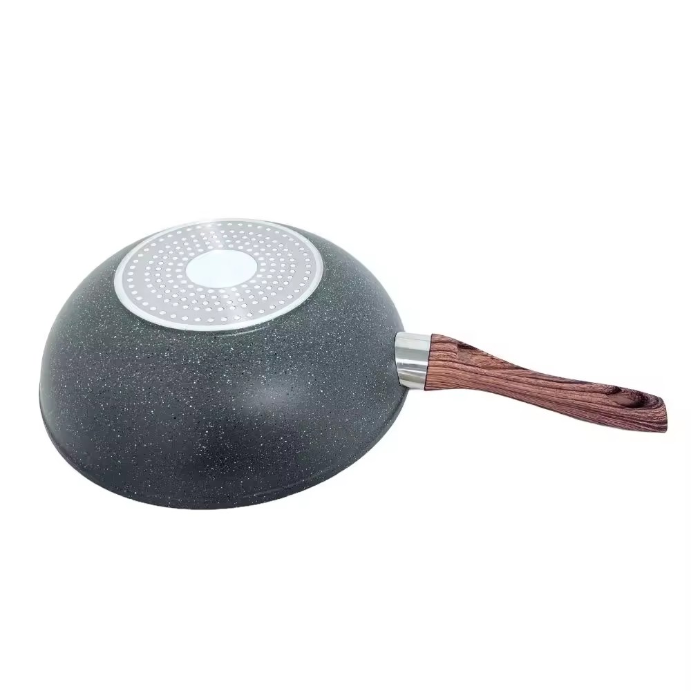 Bếp đá y tế Lớp phủ chống dính Chảo rán nhôm có tay cầm bằng gỗ Bộ dụng cụ nấu nướng