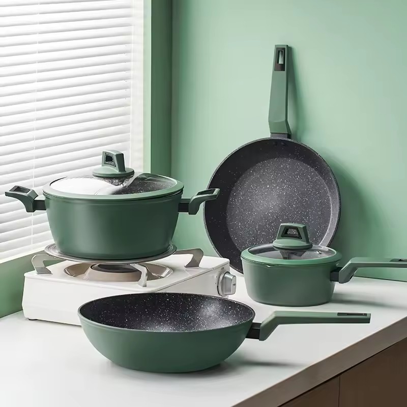 Bộ dụng cụ nấu nướng tùy chỉnh nhôm gốm nấu kho nồi chiên chảo nước sốt bộ chảo